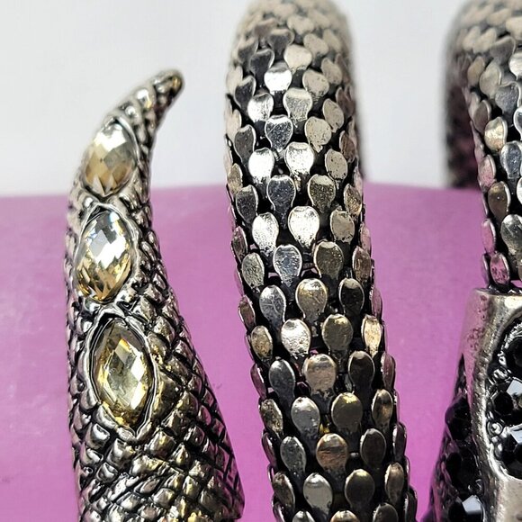 Black and Clear Rhinestone 3 Coil Serpent SIlver Snake Bracelet - Picture 7 of 10